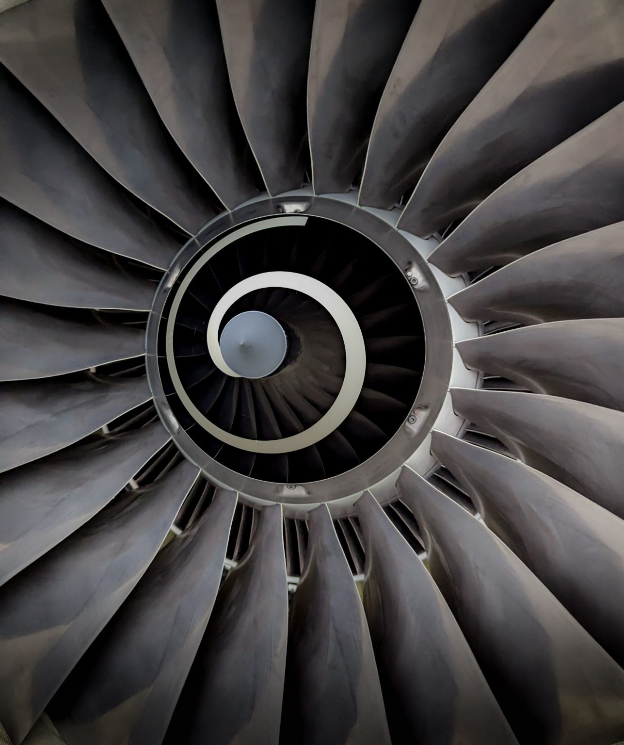 Close-up of a business jet engine fan